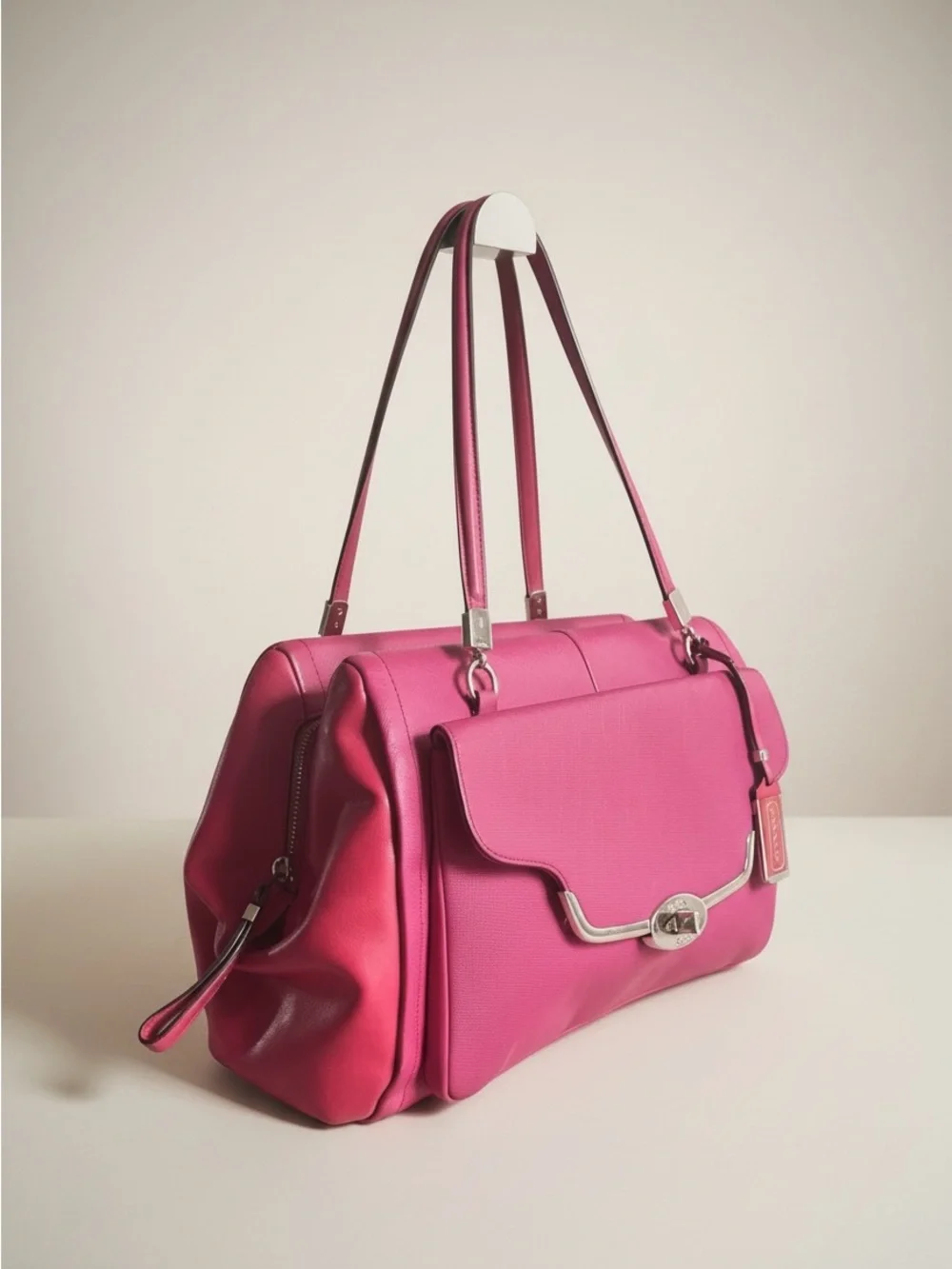 Coach Pink Saffiano Leather Satchel Barbiecore Y2K Shoulder Bag Tote✨